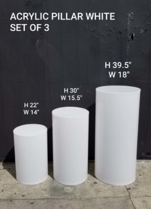Picture of Acrylic Cake Pillar Round Set of 3 White
