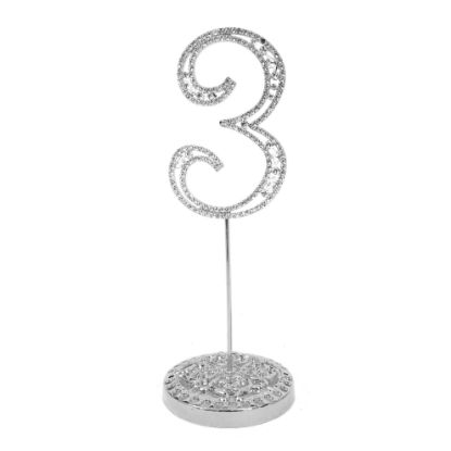 Picture of Number 3 Silver Rhinestone Crystal Metal Cake Topper  3-3/4-Inch