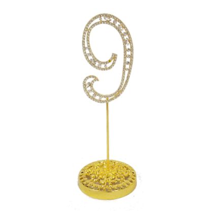 Picture of Number 9 Gold Rhinestone Crystal Metal Cake Topper  3-3/4-Inch