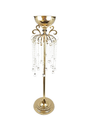 Picture of CCH0499L GD - Tall Gold Goblet Stand with Hanging Crystal Chain 44"