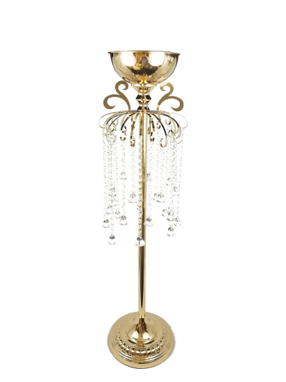 Picture of CCH0499L GD - Tall Gold Goblet Stand with Hanging Crystal Chain 44"