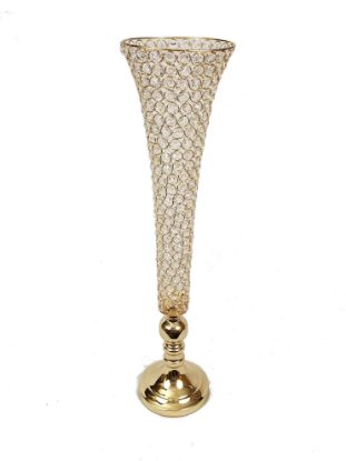 Picture of CCH0088-80 - Gold Crystal Trumpet Vase For Flowers 32.5"