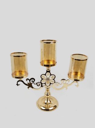 Picture of CH5440 Gold - Trio Hurricane Glass Candle Holder  With Flower Crystal Design