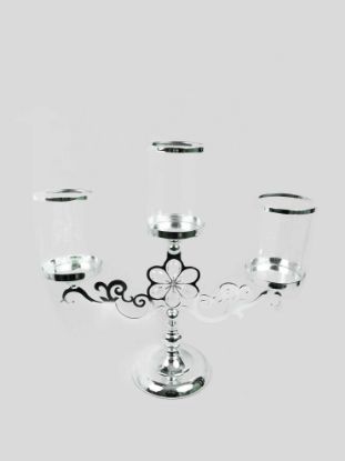 Picture of CH5441 Silver - Trio Hurricane Glass Candle Holder  With Flower Crystal Design