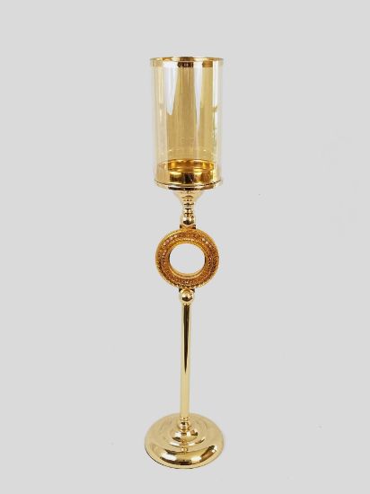 Picture of CH5465 Gold - Candle Holder With Circle Crystal Design and Hurricane Glass Tube