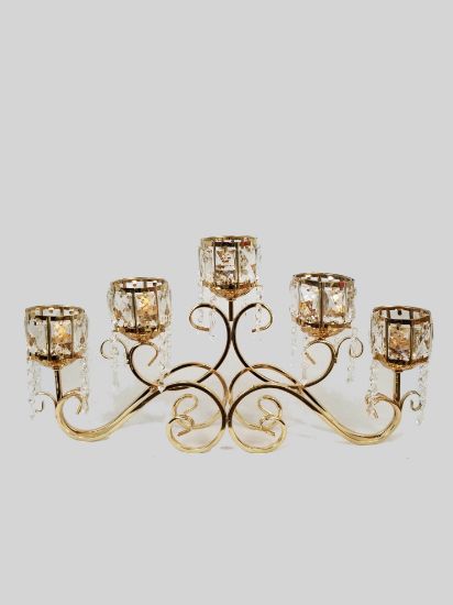 Picture of SH13666-5 - Gold 5 Arm Candle Holder with Crystal 14"