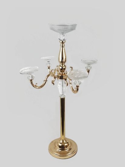 Picture of D9511 Gold -  Metal Candelabra with Acrylic 4 Arms  and 1 Center Candle Holder 32"