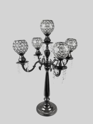 Picture of WM-1182142 - Tall 5 Arm Crystal Beaded Globe Metal Candelabra Candle Holder