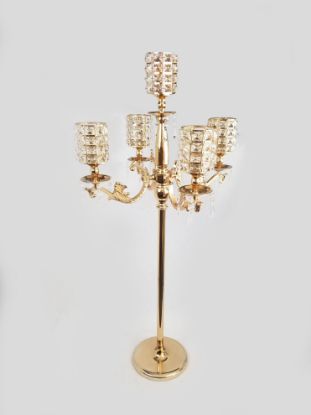 Picture of 7026 - Tall 5 Arm Crystal Beaded Globe Metal Candelabra Candle Holder