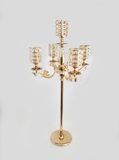 Picture of 7026 - Tall 5 Arm Crystal Beaded Globe Metal Candelabra Candle Holder