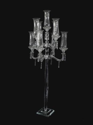 Picture of CH2149 - Tall 9 Arm Premium Gem Cut Crystal Glass Candle Holder with Flower Holder