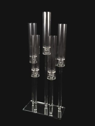 Picture of CCH6668 - 5 Head Candlestick Holders  with Hurricane Tubes Wedding Table Centerpiece 38"