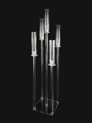 Picture of CCH6665M  - 5 Head Candlestick Holders  with Hurricane Tubes Wedding Table Centerpiece 52"