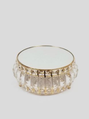 Picture of 18PF0606-S - 10" Round Gold Cake Stand Crystal Beaded with Mirror Topped