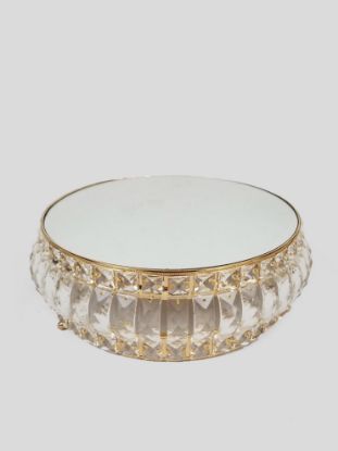 Picture of 18PF0606-L - 14" Round Gold Cake Stand Crystal Beaded with Mirror Topped