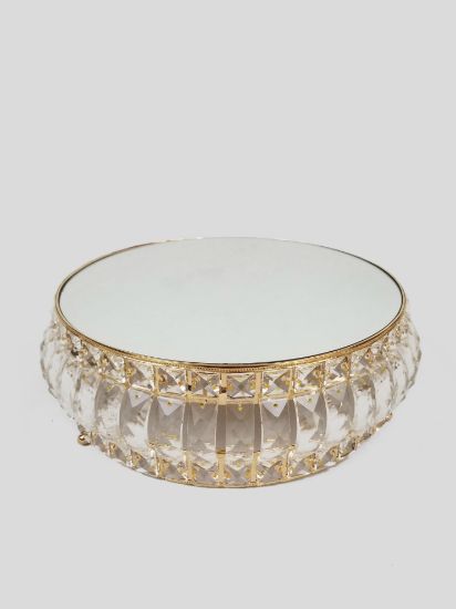Picture of 18PF0606-L - 14" Round Gold Cake Stand Crystal Beaded with Mirror Topped