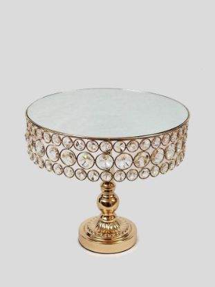 Picture of CS-3027-GP - 12" Gold Sparkling Crystal Beaded Cake Stand with Mirrored Top