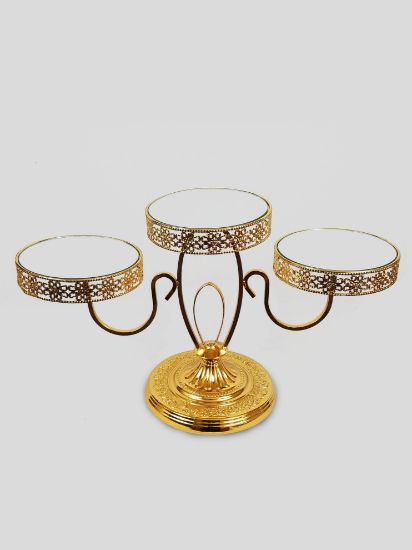 Picture of H2109 -  3 Joined Metal Gold Cake Stands with 8" Mirrored Tops