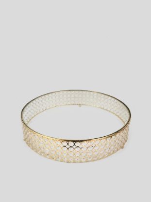 Picture of 18PF0705 L - 18" Gold Crystal Beaded Metal Riser Cake Stand with Clear Glass Top