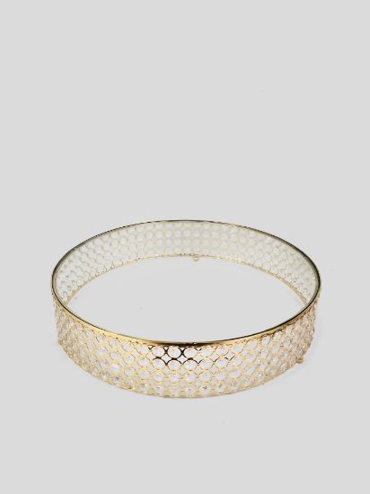 Picture of 18PF0705 L - 18" Gold Crystal Beaded Metal Riser Cake Stand with Clear Glass Top