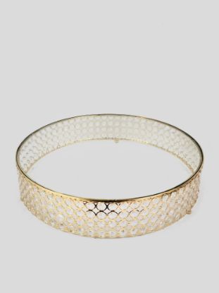 Picture of 18PF0705 XL - 21.5" Gold Crystal Beaded Metal Riser Cake Stand with Clear Glass Top