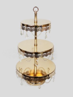 Picture of KK6 GD - 3 Tier Gold Premium Metal Cupcake Stand with Decorative Crystals