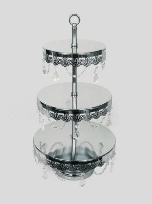 Picture of KK6 Sl - 3 Tier Silver Premium Metal Cupcake Stand with Decorative Crystals