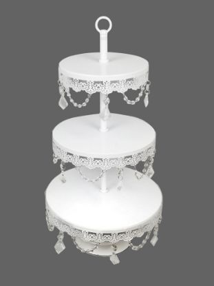 Picture of KK6 WT - 3 Tier White Premium Metal Cupcake Stand with Decorative Crystals