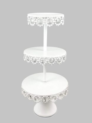 Picture of KK4 WT - 3 Tier White Premium Metal Cupcake Stand with Round Decorative Crystals