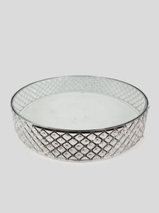 Picture of 18PF0707 M/L - 18"/22" Silver Crystal Beaded Metal Riser Cake Stand with Clear Glass Top