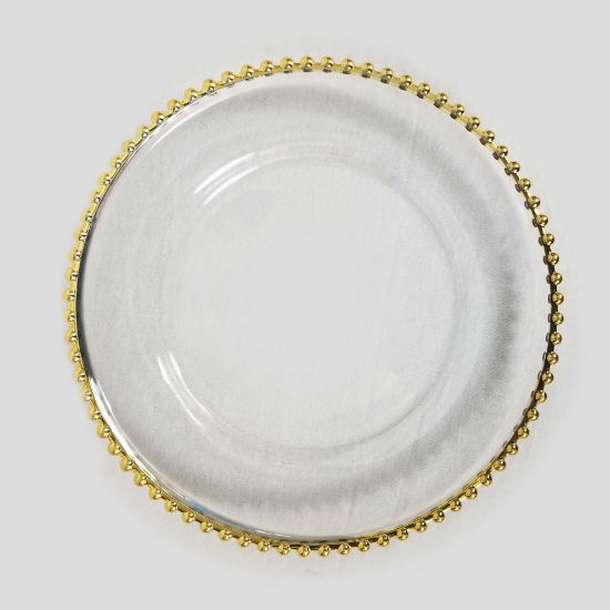 Picture of 188227 GD - 13" Round Gold  Beaded Rimmed Acrylic Charger Plates