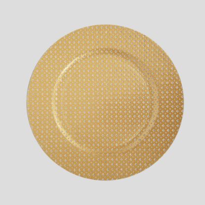 Picture of YQ16038 GD - 13" Gold Round Gold Glitter Acrylic Plastic Charger Plates