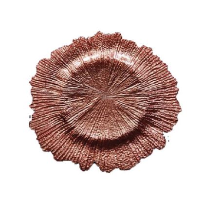 Picture of GP5432 RGD - 13" Reef Leaf Rose Gold Metallic Paint Brushed Glass Charger Plates