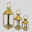 Picture of L423 Gold - Set of 3 Crown Top Stainless Steel Metal Lantern Centerpieces, Outdoor Candle Lanterns