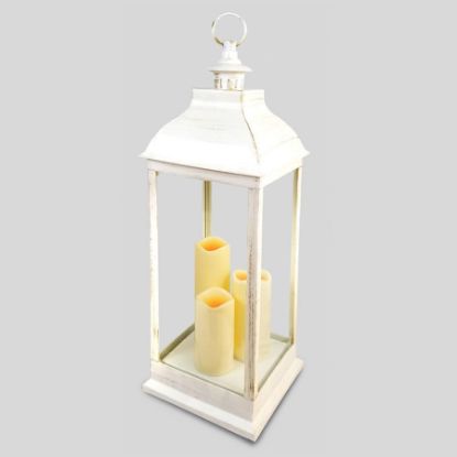 Picture of 2628 - 28" Tall White  Plastic Lantern with 3 LED Candle
