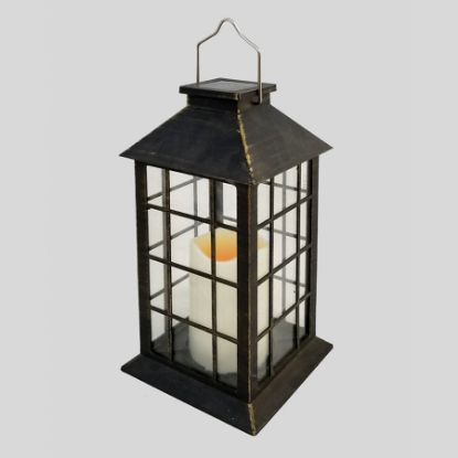 Picture of 2631 - 11" Tall Black Plastic Lantern and Grid Panels With LED Candle