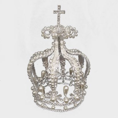 Picture of 11024 Silver - Vintage Royal Crown Cake Topper Decor with Crystal and Pearls