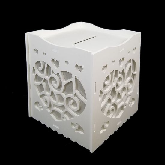 Picture of WM-HBX02 WT -  White square Money Box with Laser Cut Heart Shape