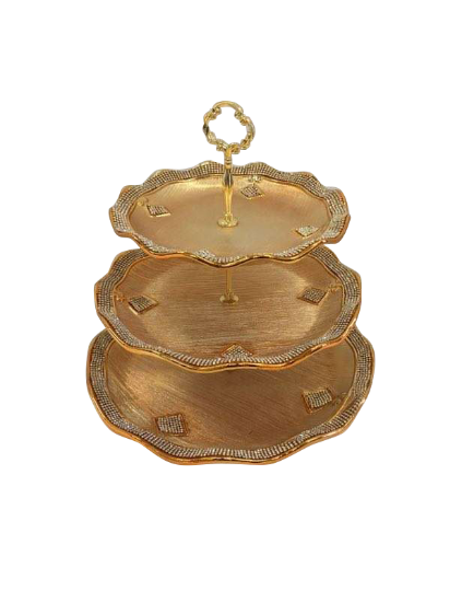 Picture of 566-1-2-3 - Gold Vase Elegant Ceramic 3-Tier Cupcake Stand with Crystal Detail Tall 14"