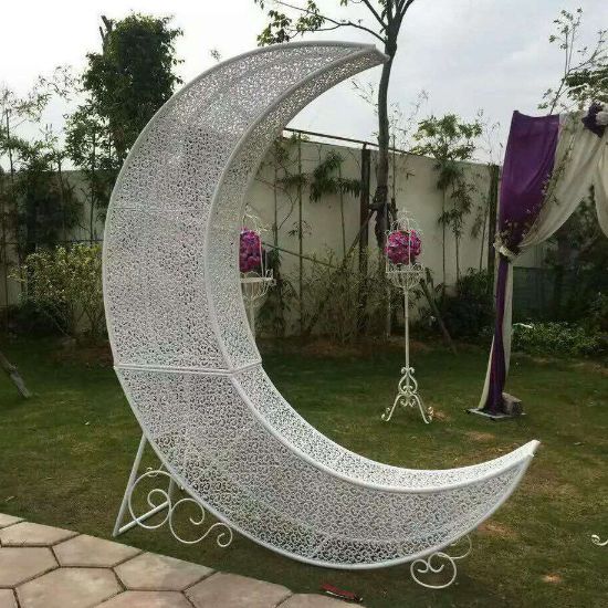 Picture of 82" Tall Wedding Large White Metal Crescent Moon