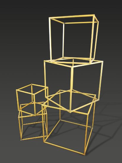 Picture of BJ1550 GD - Set of 5 Gold Wedding Wire Metal Column Cube - Geometric Centerpiece