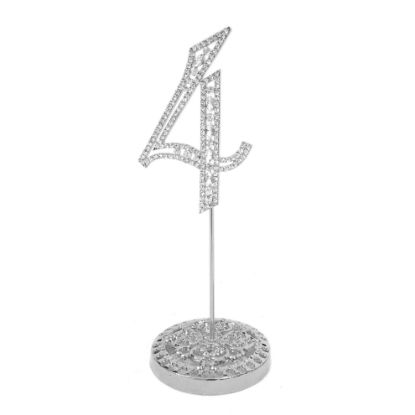 Picture of Number 4 Silver Rhinestone Crystal Metal Cake Topper  3-3/4-Inch