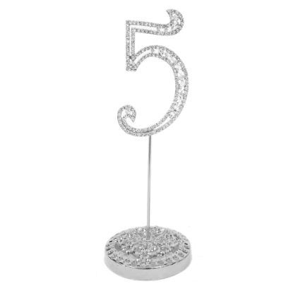 Picture of Number 5 Silver Rhinestone Crystal Metal Cake Topper  3-3/4-Inch