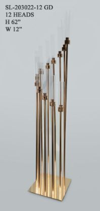 Picture of SL-203022-12 GD - 12 Heads Gold Candle Holder with Hurricane Glass Tubes