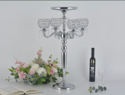 Picture of 8593-7S  Metal Candle Holder with Flower Riser Top Silver 27"